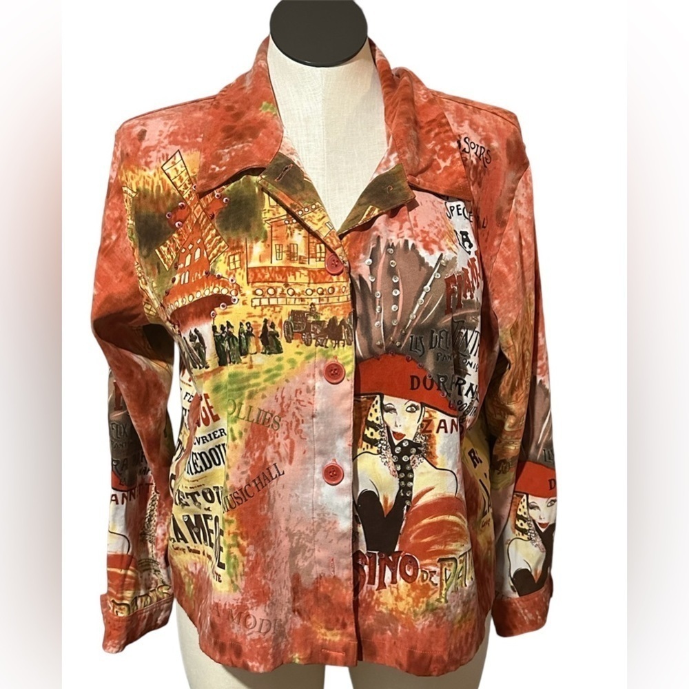 FRENCH POSTCARD long sleeve button up awesome patterns and bead embellishments
